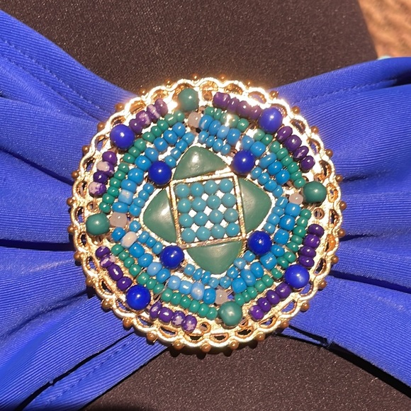 Xhilaration Blue/Green/Gold Bandeau Bikini Top with Beading - Picture 2 of 3